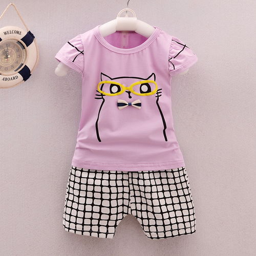 萌趣夏日，舒適成長——2017新款純棉小貓兩件套童裝